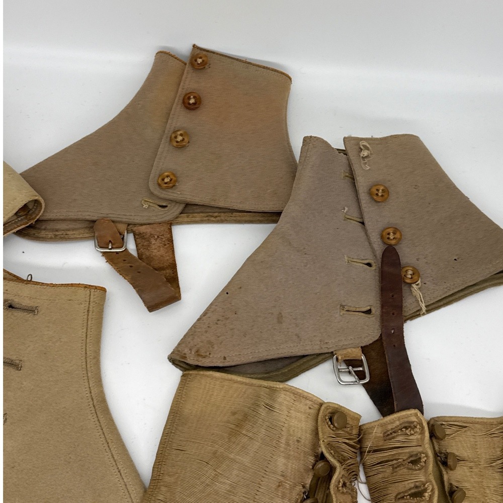 Antique Vintage Spats Gaiters Lot 4 Pairs 1 Single Wool Canvas Leather England - Picture 2 of 14